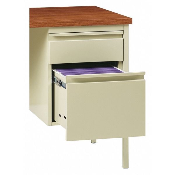 Office Desk, Right Hand Pedestal, 48W X 30D, Putty/Oak