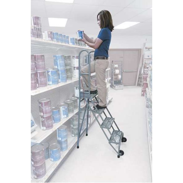 70 In H Aluminum Folding Rolling Ladder, 4 Steps