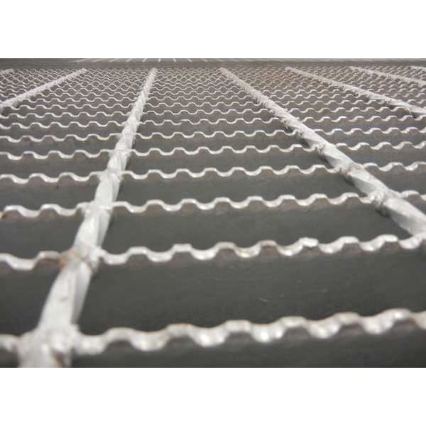 Bar Grating Stair Tread, Black Painted Steel Serrated Surface, 24 In W, 9 3/4 In D, Checker Plate