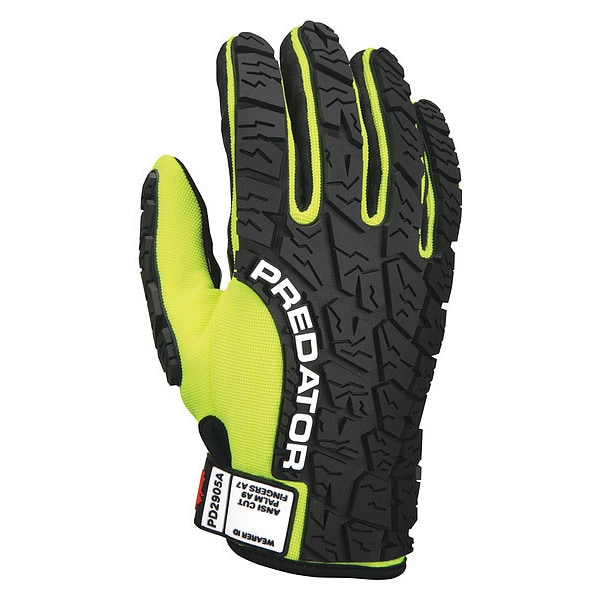 Hi-Vis Cut Resistant Impact Mechanics Gloves, A9 Cut Level, Uncoated, S, 1 PR