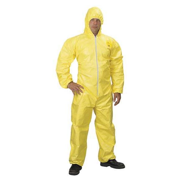 Hooded Chemical Resistant Coveralls, Yellow, Zipper