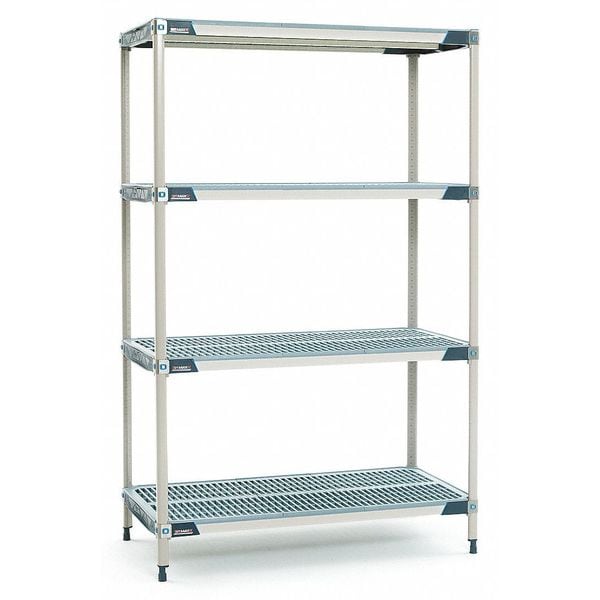 Plastic Shelf, Ventilated Style, 18 In D, 30 In W, 1 13/16 In H, Taupe/Blue