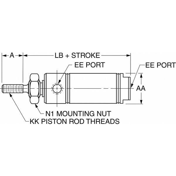 Air Cylinder, 1 1/4 In Bore, 3 In Stroke, Round Body Double Acting