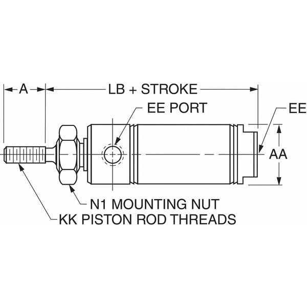 Air Cylinder, 9/16 In Bore, 4 In Stroke, Round Body Double Acting