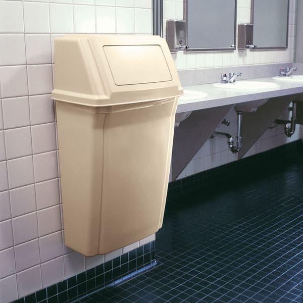 15 Gal Rectangular Trash Can, Beige, 11 3/4 In Dia, Swing, Polycarbonate Base/ABS Top