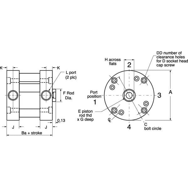 Air Cylinder, 1 1/16 In Bore, 4 In Stroke, Compact Double Acting