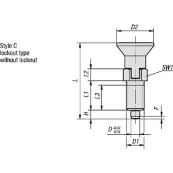 Indexing Plunger D1= M20X1,5, D=10, Style C, Lockout Type Wo Locknut, Steel Hardened