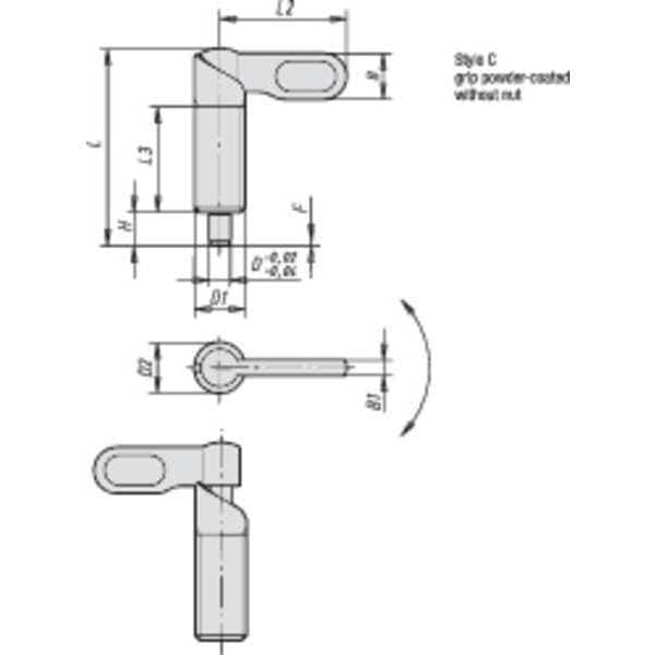 Indexing Plunger, Cam-Action, D=4, D1= M10, Steel, Style C, Without Locknut, Grip Powder Coated