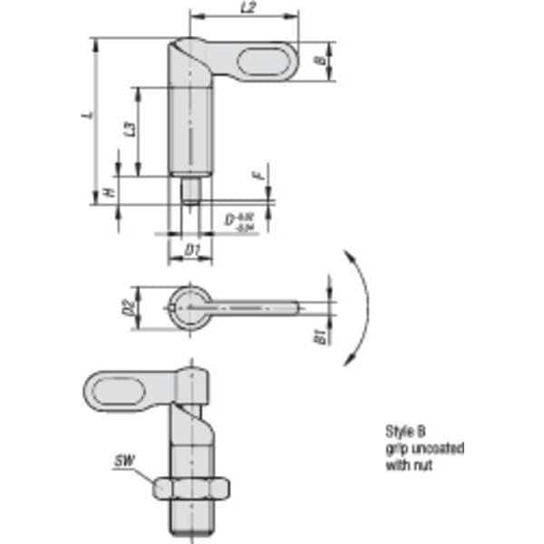 Cam-Action Indexing Plunger, Stainless Steel, D=8, D1= M12, Form: B, With Locknut