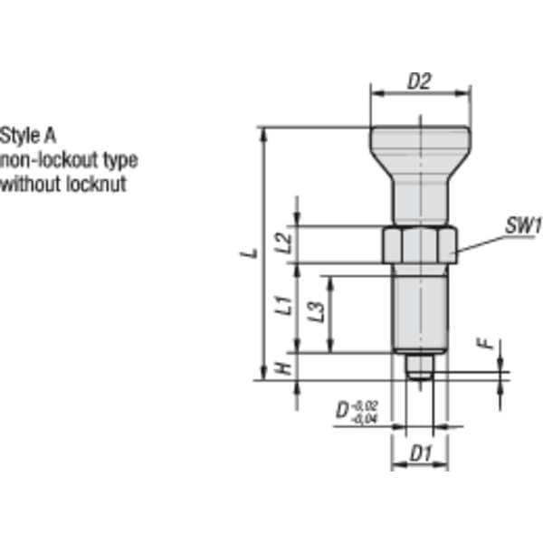 Indexing Plunger, All SS, Size: 0 D1= M08X1, D=4, Style A Non-Lockout WO Locknut, Pin Hard