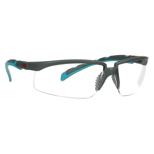 Solus 2000 Safety Glasses, Anti-Fog/Scratch, Half-Frame, Gray/Teal Temple, Clear Lens