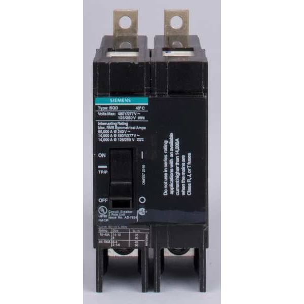 Miniature Circuit Breaker, BQD Series, 35A, 2 Pole, 480V AC, 14kA At 480V AC