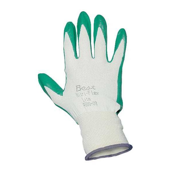 Nitrile Coated Gloves, Palm Coverage, Green, L, PR