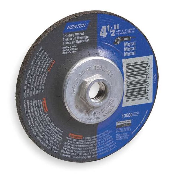 Depressed Center Wheels, Type 27, 9 In Dia, 0.25 In Thick, 5/8-11 Arbor Hole Size, Aluminum Oxide