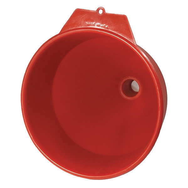 Spout Funnel With Screen, 192 Fl Oz Fluid Capacity, 8 1/4 In Overall Dia, Polyethylene, Red