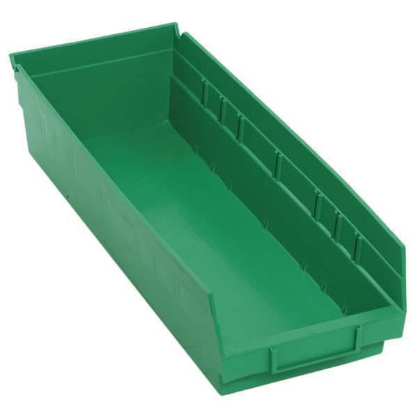 Shelf Storage Bin, Polypropylene, 6 5/8 In W, 4 In H, 17 7/8 In L, Green