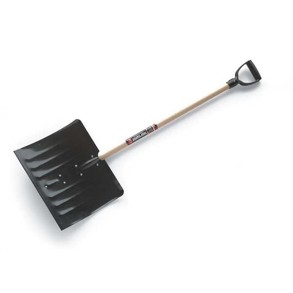 Snow Shovel, 42 In Wood D-Grip Handle, Steel Blade Material, 24 In Blade Width