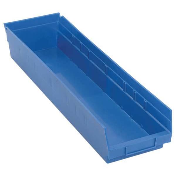 Shelf Storage Bin, Blue, Polypropylene, 23 5/8 In L X 6 5/8 In W X 4 In H, 50 Lb Load Capacity
