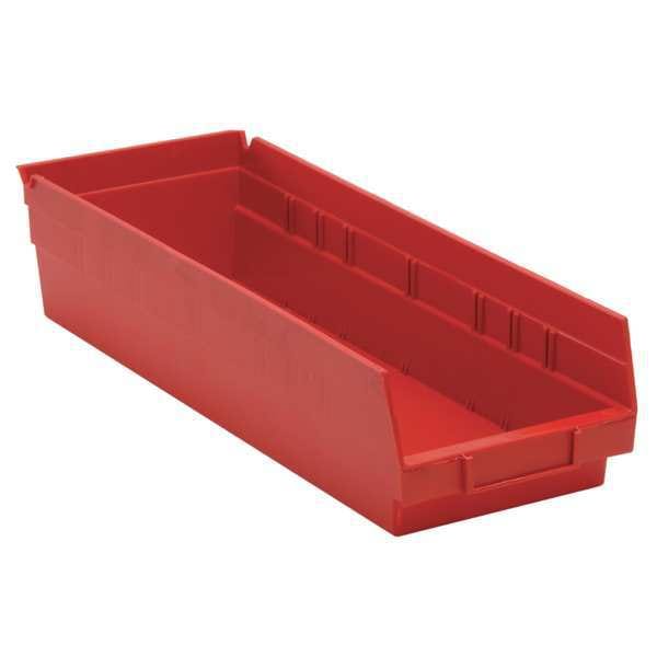 Shelf Storage Bin, Polypropylene, 6 5/8 In W, 4 In H, 17 7/8 In L, Red