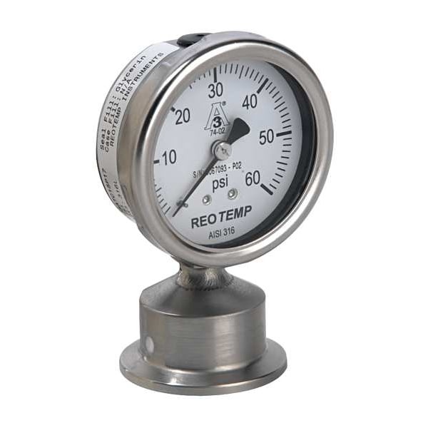 Pressure Gauge, 0 To 60 Psi, 1 1/2 In Triclamp, Stainless Steel, Metallic