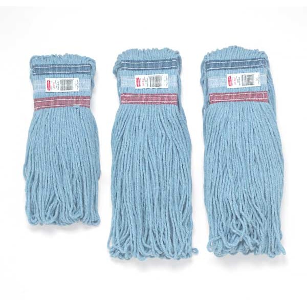 Universal String Wet Mop, 28 Oz Dry Wt, Slide On Connection, Looped-End, Blue, Cotton/Synthetic