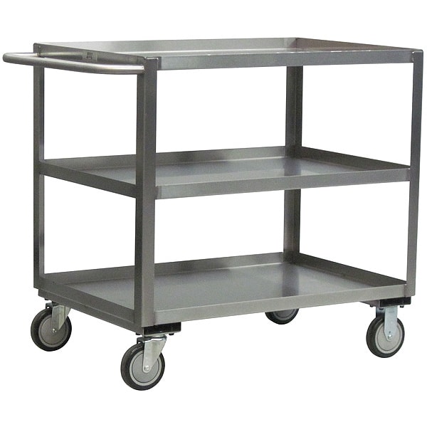 Stainless Steel Corrosion-Resistant Utility Cart With Deep Lipped Metal Shelves, Flat, 2 Shelves