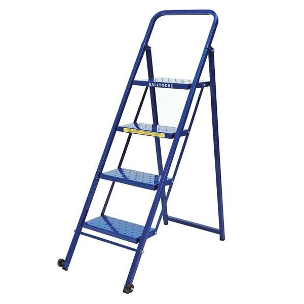 46 In H Steel Folding Rolling Ladder, 3 Steps, 300 Lb Load Capacity