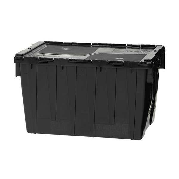 Black Attached Lid Container, Plastic, Metal Hinge, 9.72 Gal Volume Capacity