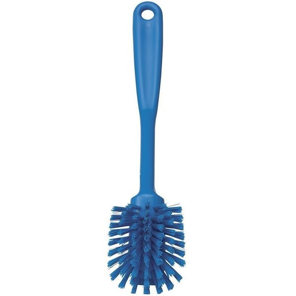 2 25/64 In W Dish Brush, Medium, 8 In L Handle, 3 1/8 In L Brush, Blue, Plastic, 10 1/2 In L Overall