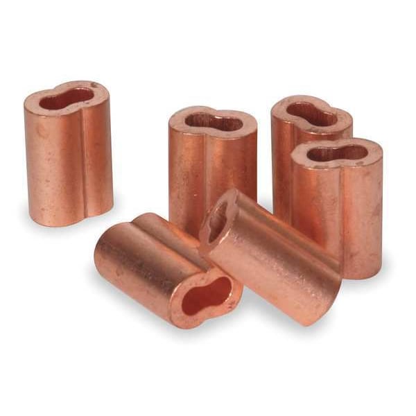 Wire Rope Sleeve,1/4 In,Copper,PK25