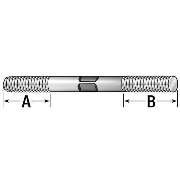 Double-End Threaded Stud, 3/4-10 Thread To 3/4-10 Thread, 8 In, Steel, Black Oxide, 2 PK