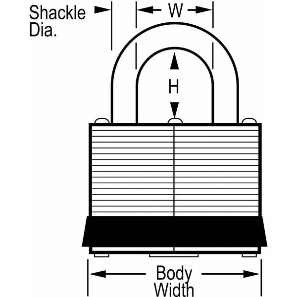Padlock, Keyed Different, Long Shackle, Rectangular Steel Body, Steel Shackle, 1/2 In W
