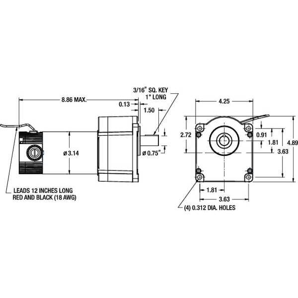 Gearmotor,152 RPM,30 Torque,90 VDC,TENV