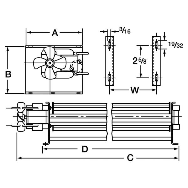 Rectangular OEM Blower, 3130 RPM, 1 Phase, Direct