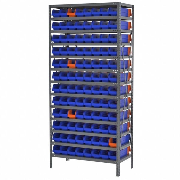 Shelf Storage Bin, Blue/Orange, Plastic, 17 7/8 In L X 4 1/8 In W X 4 In H, 15 Lb Load Capacity