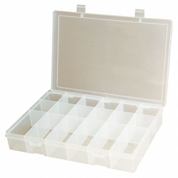 Compartment Box With 18 Compartments, Plastic, 2 5/16 In H X 13-1/8 In W