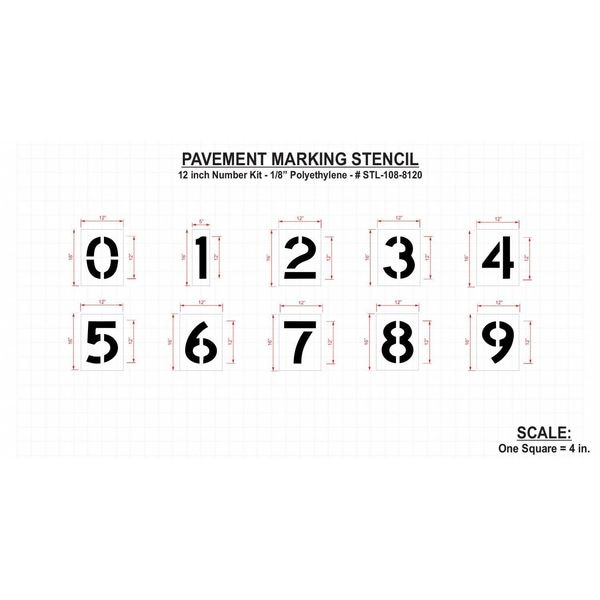 Pavement Stencil,12 In,Number Kit,1/8