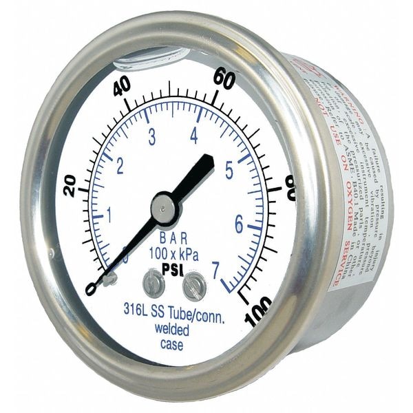 Pressure Gauge, 0 To 15,000 Psi, 1/4 In MNPT, Stainless Steel, Silver