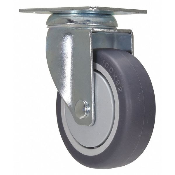 Dark Gray Swivel Thermoplastic Polyurethane Rubber Caster 4 X 1 1/4