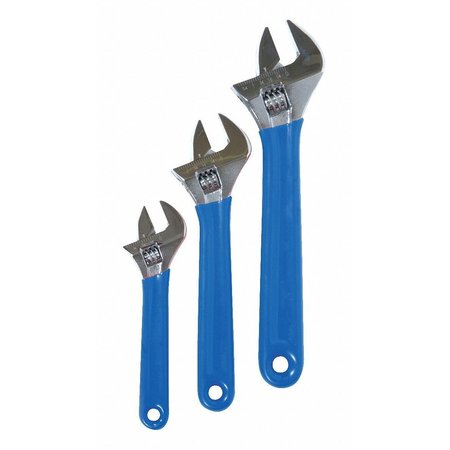 Adjustable Wrench Set, 3/4 in, 1 in, 1 1/8 in Jaw Cap, Alloy Steel, Chrome, Metric/SAE, 3-Piece -  WESTWARD, 1NYD2