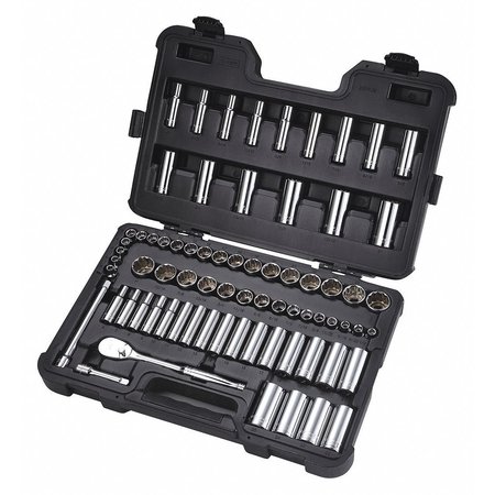 Socket Wrench Set, 3/8 in Drive Size, (25) 12-Point, (35) Deep 12-Point, SAE, Metric, 73-Piece -  WESTWARD, 53PN33