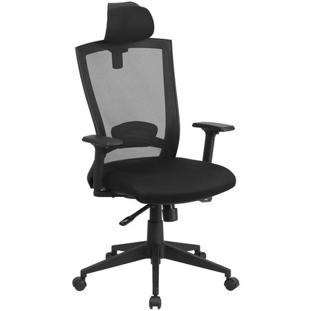 Contemporary Chair, Mesh, 17-1/2"" to 20-1/2"" Height, Adjustable Arms, Black -  FLASH FURNITURE, HL-0004K-HR-GG