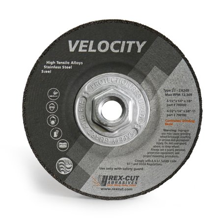Velocity Grinding Disc 4 1/2 X 1/4 X 5/8-11 T27 Za24 -  REX CUT, 790100