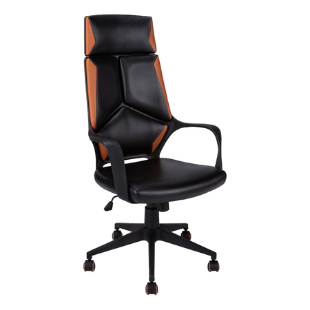 Office Chair Black Brown Leather Look, High Back Brown Leather Executive Office Chair