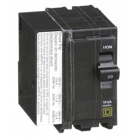 Square D 2P Shunt Trip Plug In Circuit Breaker 20A 120/240VAC QO2201021 ...