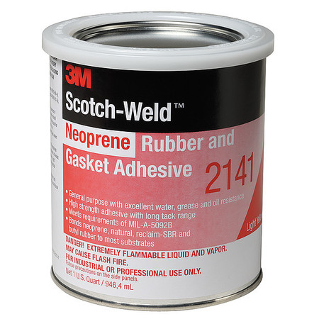 Water-Resistant Neoprene Gasket Adhesive, 1 qt, Light Yellow, Temp Range -40 to 180 Degrees F -  3M SCOTCH-WELD, 2141