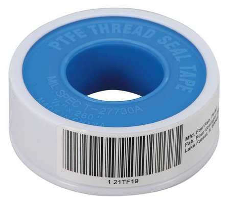 Thread Sealant Tape, 1/2 in W x 21 ft L, 8.5 mil Thick, White, 1 Pk -  ZORO SELECT, 21TF19