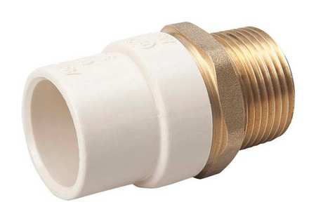 CPVC CPVC to Brass Adapter, 1/2"" Pipe Size, Socket CTS x MNPT Brass -  ZORO SELECT, 164-303NL