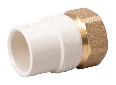 CPVC CPVC to Brass Adapter, 1/2"" Pipe Size, Socket CTS x FNPT Brass -  ZORO SELECT, 164-313NL