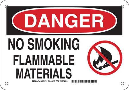No Smoking Sign, 7"" H, 10"" W, Plastic, Rectangle, English, 131781 -  BRADY